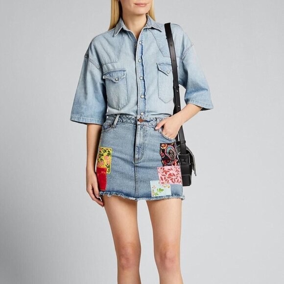 Alice + Olivia Parchwork Route 66 Denim Skirt 25 - Picture 10 of 10
